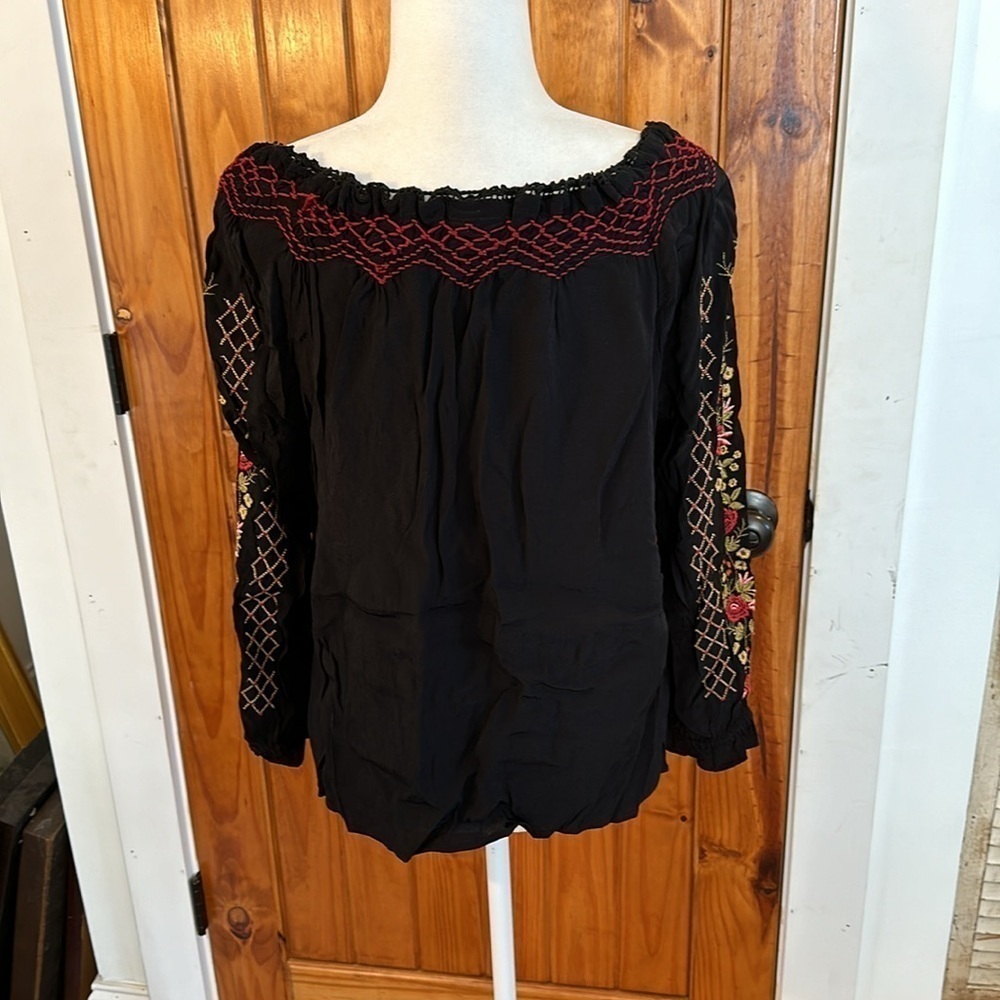 JJill black floral long sleeve top size petite M - Picture 4 of 8
